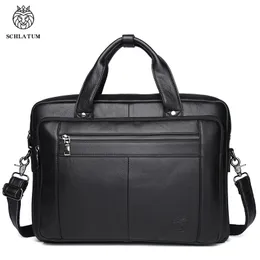 SCHLATUM Genuine Leather Briefcase Men Business Luxury Crossbody Bag Fashion Cowhide Shoulder Messenger Handbag 15.6 Inches 240418