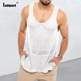 Herrtankstoppar LaDiguard Patchwork Top Sleeveless Shirt Men Fashion Stripe Print Vest Clothing 2024 Summer Casual Sticked Pullover