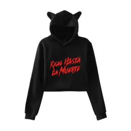 Sweatshirts Anuel aa echte Hasta la Muerte Katzenohrhöfen Teen Mädchen Anuel aa sein leichte sexy kurze Hoodies Sweatshirts Schlanke Kleidung