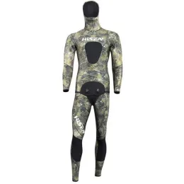 Sweatshirts Hisea Men 7MM YAMAMOTO Neoprene Wetsuit Spearfishing Open Cell Hoodie Camo Sealed Two Piece Diving Suit Imitation Skin Lining