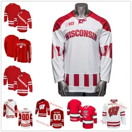 KOB NCAA Wisconsin Cucite College Hockey Jersey 6 Peter Tischke 1 Jack Berry 20 Josh Ess 20 Gary Suter 25 Bruce Driver 22 Max Zimmer 17 R