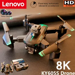 Drönare Lenovo KY605S DRONE 8K RC Professional Three Camera Wide Angle Optical Flow Localization Fourway Hinder Undvikande quadcopter