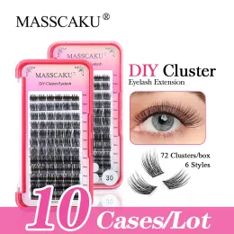 Eyelashes 10cases/lot MASSCAKU 3D Effect Russian Volume DIY Dovetail Segmented Eyelash Extension Premade Fans False Individual Eyelashes