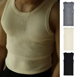 Men Summer Vest Sleeveless Roun Neck Slim Fit Ribbed Knitted Elastic Breathable Casual Activewear Workout Fitness Gym Tank Top 240415