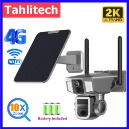 الكاميرات Y7A كاميرا تعمل بالطاقة الشمسية اللاسلكية الشاشة المزدوجة في الهواء الطلق 4G WiFi Multilens 2K 10x Zoom PIR Auto Tracking CCTV CAM CAM