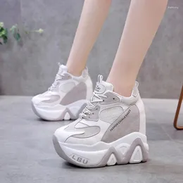 Casual Shoes 2024 Fashion Autumn Platform Slim Tjock Sole Sneakers Breattable Woman Flat Heels Mesh 13cm White