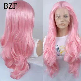 Perücken Pink Sparkle Highlight Perücken farbige synthetische Spitzen Perücken Cosplay Wellenhitzebeständige Haar