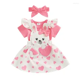 Clothing Sets Pudcoco Infant Baby Girl Easter Outfits Short Sleeve Romper Ruffle Bodysuit Suspender Skirt Headband 0-18M