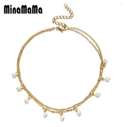 Anklets Multilayer Stainess Steel Foot Chain Tassel Fuax Pearl Anklet for Woman Leg Beach Jewelry Gifts