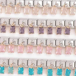 Strand Single Sugar Colored Square Combination Series Pendant Bracelet Charm Italian Link Suitable For 9mm Bracelets Making DIY Jewelry