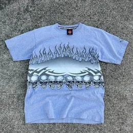 American Gothic Punk Skull Bone Letter Print överdimensionerad t-shirt Mens Y2K Harajuku Casual Cotton Löst kortärmad topp 240424