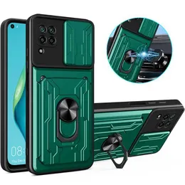 Случай сотовых телефонов для Huawei P40 Lite 4G Case Case Magnetic Ring Stand Phone Case для Nova 6 SE Nova 7i Slot Slot Slot Slot Slide Camera Camera Защита 240423