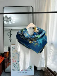 Schals Blumen Vögel und Schmetterlinge hohe Qualität in Schal Frauen Neckerchief Hand gerollte Luxus -Foulard 90 cm weiße Seide