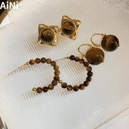 Dingle örhängen trendiga smycken vintage temperament brun sten för kvinnliga fest gåvor fina örontillbehör 2024 trend