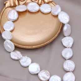 Fios brancos naturais barrocos barrocos de pérolas fatia redonda de orifício solto para jóias que fazem jóias para mulheres braceletas de colar da moda DIY presentes