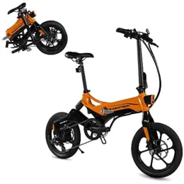 Bicicleta Swagcycle Eb7 Elite Plus Folding Electric Bike com bateria removível, laranja/preto, rodas de 16 ", 7 velocidade