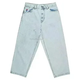 Polar Big Boy White Jeans Hip Hop Pants Cartoon Graphic Brodery Baggy Y2K Mens Haruku High Maisted Wide Byxa