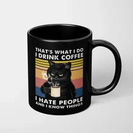 Eu bebo caneca de gato de café 11oz gatos engraçados em cerâmica preta de café xícara de chá 240418