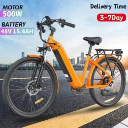 Bicicleta Spot UE BLJ DS2608 500W Bicicleta elétrica feminina 26 polegadas Bike elétrica 48V 15.6ah Battery City Ebike