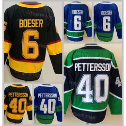 KOB Hockey Jersey 6 Brock Boeser 40 Elias Pettersson 43 Quinn Hughes 35 Тэтчер Демко Ретро -ретро -команда синий белый альтернативный черный