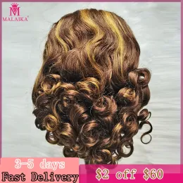 Wigs Malaika 13x4 in pizzo Front Human Hair Wigs Spring Bouncy Curly Human Wig Wig da 16 pollici Wig Front Wig Remy Sliose Wigs in pizzo ondulato