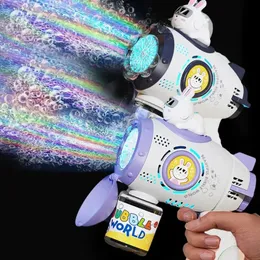 Bubble Gun Rocket Soap Spaceman Bubbles Machine Gun Form Automatisk fläkt med lätta Pomperos Toys för julklapp Kids 240417