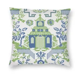 CushionDecorative Pillow Vintage Chinoiserie Willow Pagoda Square Case Home Decor Delft Blue Cushions Throw For Living Room Print9303402