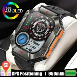 الساعات 2023 New Men's Smart Watch Compass GPS Track Smartwatch 650 MAH بطارية كبيرة متينة الساعات العسكرية الذكية للرجال