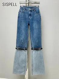 Frauen Jeans sispell Vintage Denimhose für Frauen hohe Taille Hit -Farbpatchworkgürtel Lose Weitbein Hosen weibliche Modekleidung