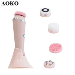 Scrubbers Aoko 4 in 1 Facial Cleansing Brush Electric Silicone Face Deep Peeling Clean Blackhead 기공 리무버 방수 스크러버 마사지