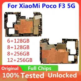 Anakartlar Xiaomi Poco F3 5G Global Versiyon Mantık Kurulu için Orijinal Kilitli Anakart 256GB 128GB Xiaomi POCO F3 PLACA için tam yonga