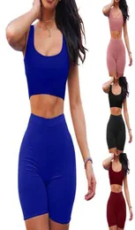 2pcwomen Yoga Sport Crop Shorts Top Stors String Dress Term Crop Skirt مجموعة بلا أكمام ملابس Gym Fitness Sports Walled Summer9311153