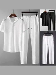 Calça tshirts homem casual clássico macio solto longo homem de verão moda moda algodão sólido macacão trajes 240412