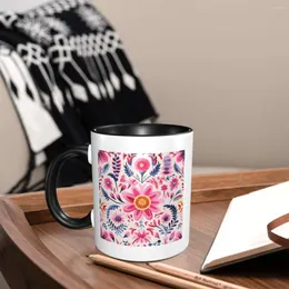 Muggar rosa mexikanska blommotiv sömlöst kaffe lyx med keramik vintage dekorativt hem