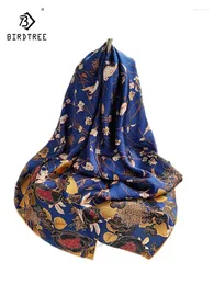 Шарфы Birdtree Real Silk Print Scarf Women 2024 Весенняя осень универсальная мода мягкая роскошная мама подарок A41151QC