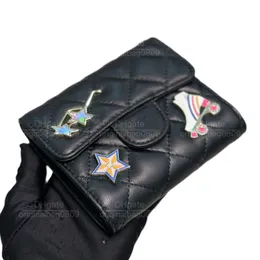 12A Top Quality Designer Wallet Ny Classic Black Sheepskin Light Gold Buckle Star Triple Fold Walls and Diamond Design Women's Luxury Purse med originallåda.