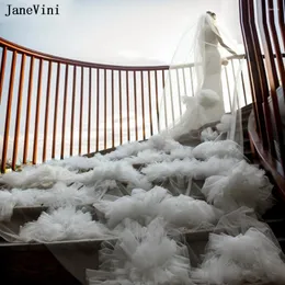 الزفاف حجارة Janevini الفاخرة الأوروبية طولها 5 أمتار مع مشط 3D زهرة 3 طبقة الكاتدرائية تول الحجاب إكسسوارات الزفاف