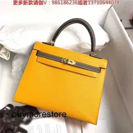 Luxury Brkns Epsom Leather Handbag 7A Genuine Leather Hand Wax Original Amber Yellow 28cmVA8I