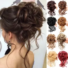 chignon 합성 롤빵 지저분 컬 밴드 탄성 머리 클립 가발 조각 여성 헤어 클립 검은 브라운