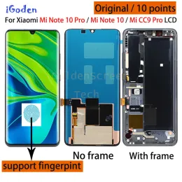Skärmar AMOLED för Xiaomi Mi Note 10 Note10 Pro Display med Frame Pekpanelens skärm Digitizer för Xiaomi Note10 CC9 Pro LCD Pantalla