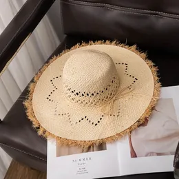 Panamá Cowboy Ladies Summer Raffia Chapéu para mulheres com bordas ásperas versáteis Brim Beach Hollo Hollo