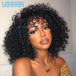 Wigs Lekker Wear to Go Kinky Curly Bob Human Hair Rigs for Women Brazilian Remy Hair Gluelfy Fluffy Curly Bangs 99J Colored Bangs