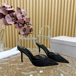 Yeni Sandalet Tasarımcı Yüksek Topuk Düğün Ayakkabıları Su Pırlanta Dekorasyon Kadın Moda Back Hollow Toe Sandık 8cm Elbise Ayakkabı Metal Kare Toka Seksi S T8UF#