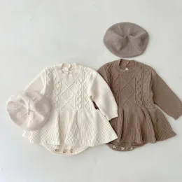 One-Pieces Milancel Herbst Baby Kleidung Kleinmädchen Strickwege Vintage Baby Bodysuits Rüschen Kleinkindpullover