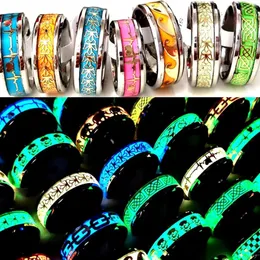 Wholesale 30pcs Trendy Design Color Mix Luminous Stainless Steel Men Women Ring Grow In Dark Jewelry 240411