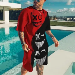 2024 Fashion Men Tshirt 3D Printed Clorful Smilling Face Mens 2 Twopeece Summer Set Toe Top Short Track Clest 240419