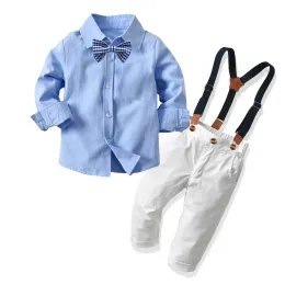 Blazers pojkar gentleman kläder set höst barn formella kostymer långärmad skjorta+hängslen byxor casual pojkekläder juldräkt
