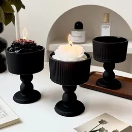 Candele Retro Black Black Glass per decorazione di ornamenti per pografia del pilastro e calice a cono