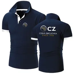 CZ ceska zbrojovka masculino algodão de algodão respirável camisa de polos casual cor sólida slim fit top roupas 240418
