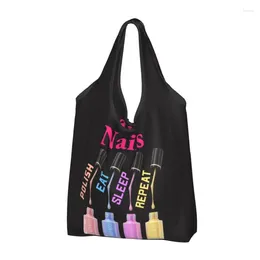Storage Bags Nails Polish Eat Sleep Repeat Shopping Tote Portable Tech Funny Quotes Groceries Shopper Shoulder Bag